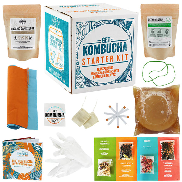 Get Kombucha [ADVANCED] Kombucha Starter Kit, Makes 5 Gallons or 40 Bottles of Organic Tea, Vegan, GMO, and Gluten-Free, Save Time and Money, Our All-Inclusive Probiotic Infused Brewing Bundle